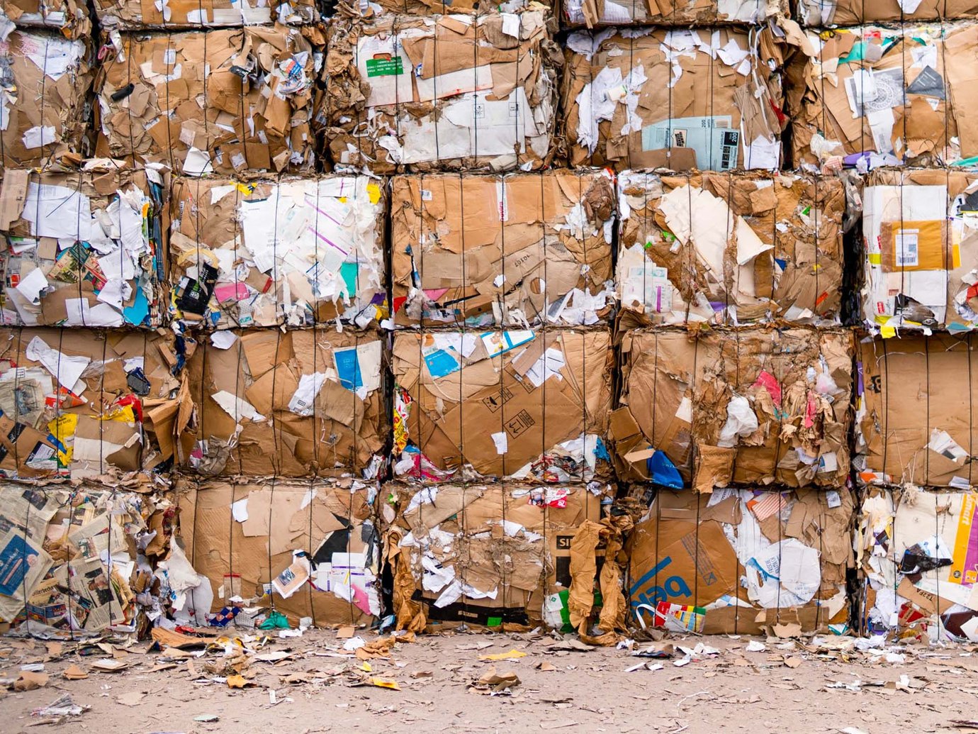 stacks of baled cardboard