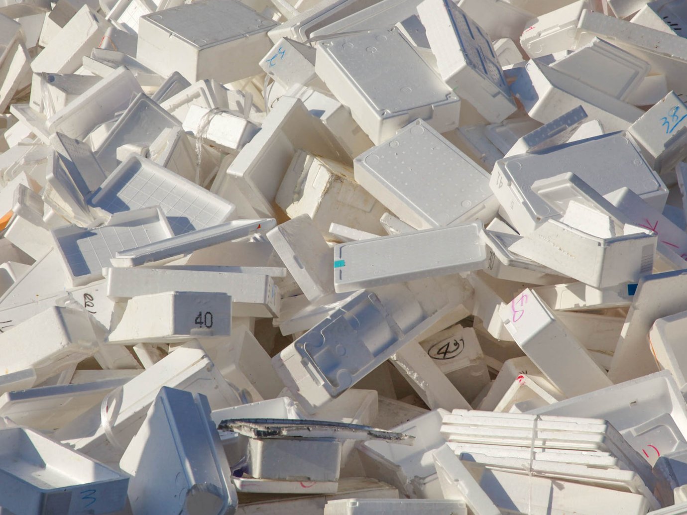 pile of styrofoam boxes