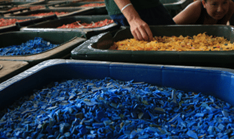 Separated buckets of plastic